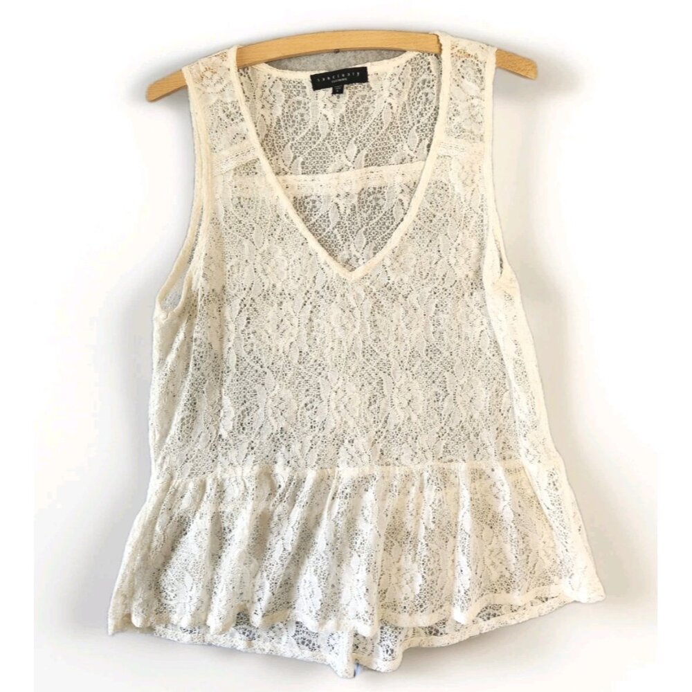Ivory Lace Camisole Tank Top Women's Sz L Y2K Feminine Fairyecore Sanctuary
